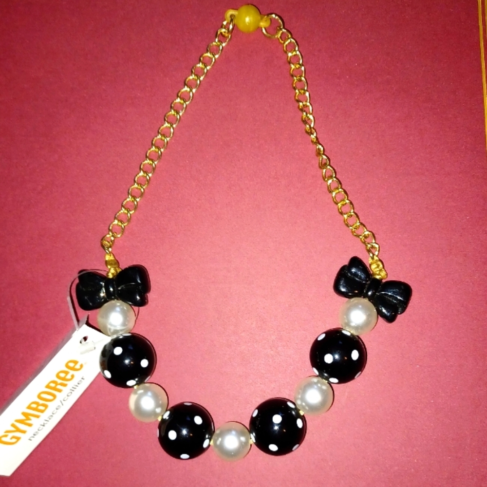 Gymboree Black & White Pearl Colored Beads with Gold Chain NWT